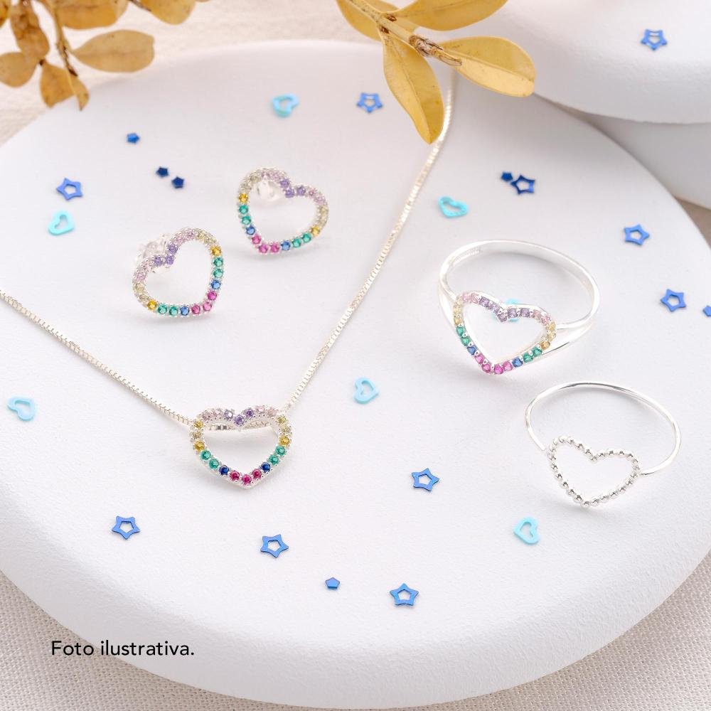 Anel de Prata Coração Rainbow Link com Zircônias Colors Prata 2