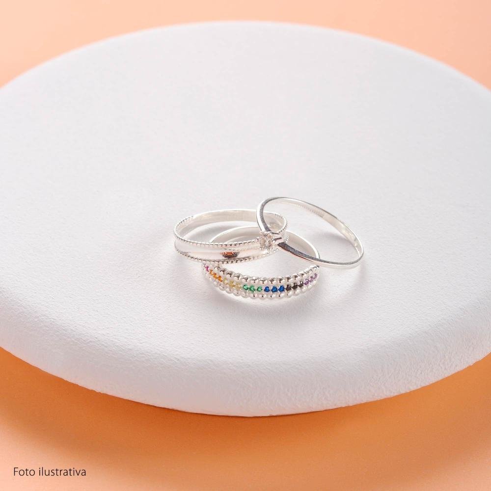 Anel de Prata Rainbow com Zircônias Colors e Bolinhas na Lateral Prata 3