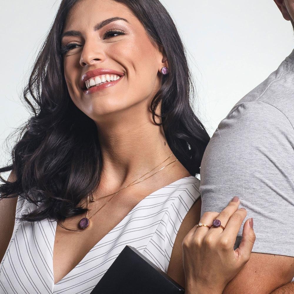 Anel Prata c/ Ouro 18K Botão Cravejado Vermelho 12mm Dourado 5