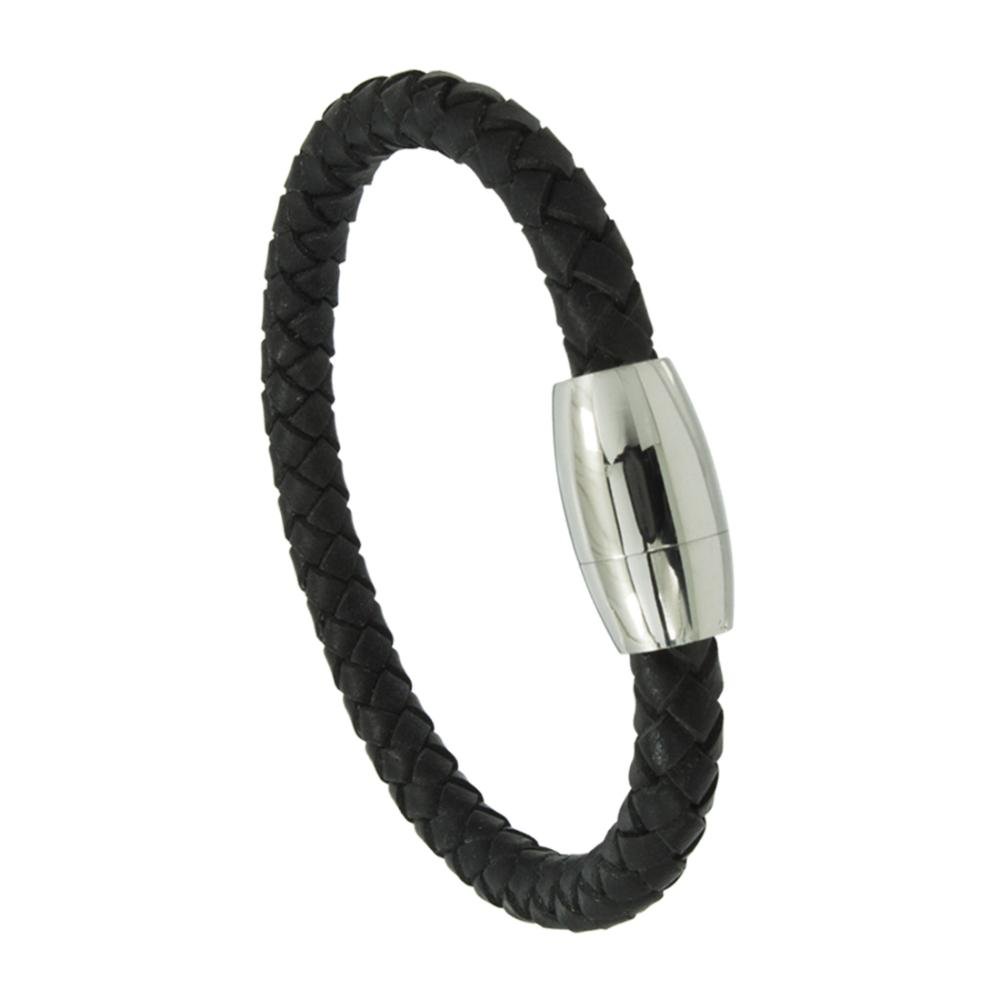 Pulseira de Aço Couro com Fecho Oval 6.75mm Preto 2
