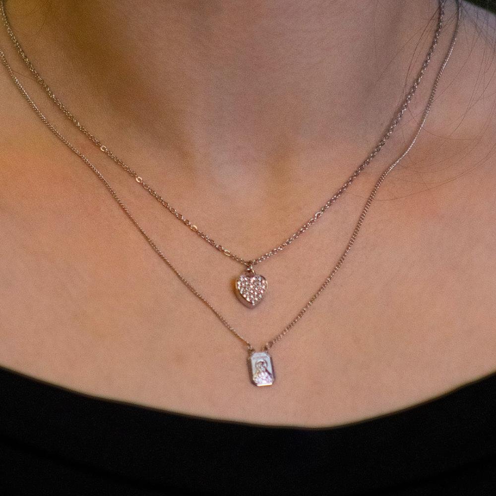 Colar de Aço Love com Zircônias 42cm Prata 4