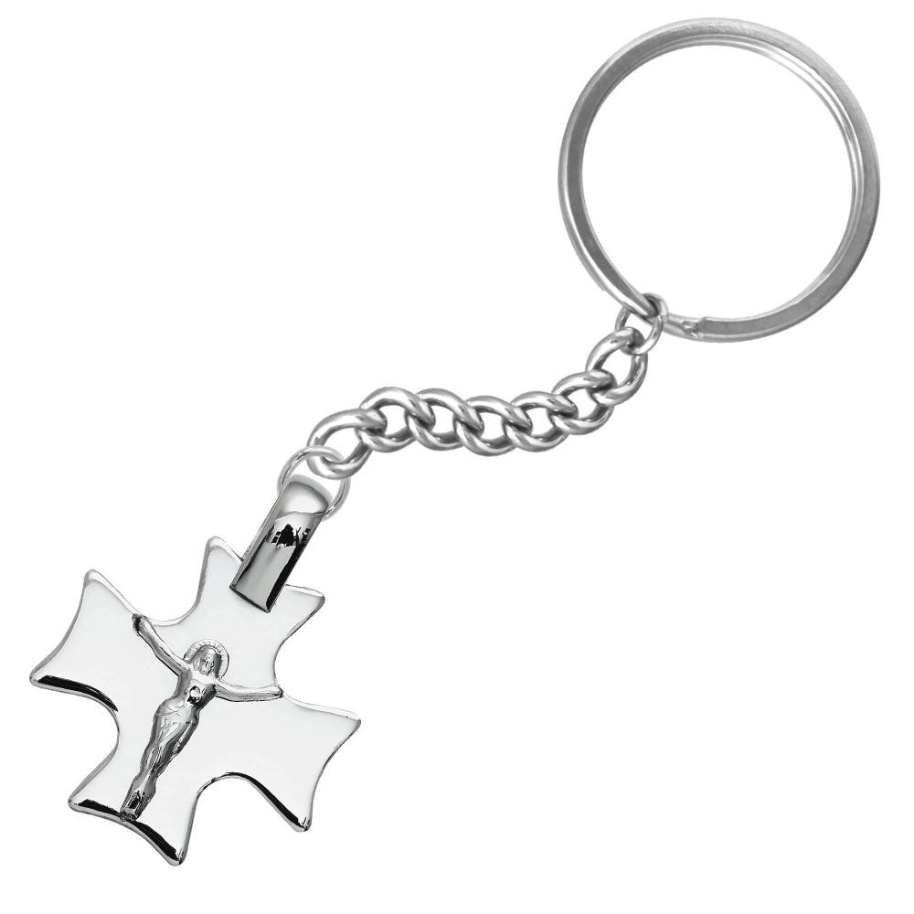 Chaveiro Aço Cruz Quadrada com Cristo 27x27mm Prata 2