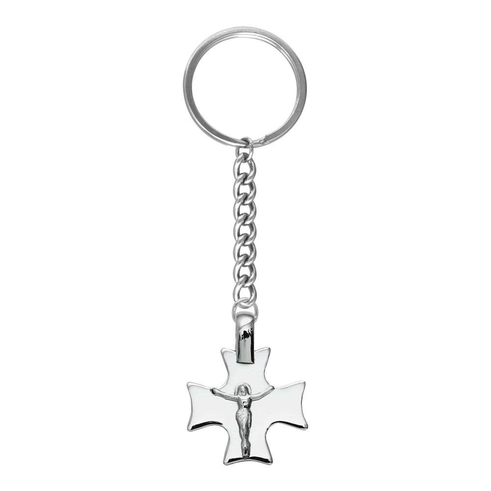 Chaveiro Aço Cruz Quadrada com Cristo 27x27mm Prata 3