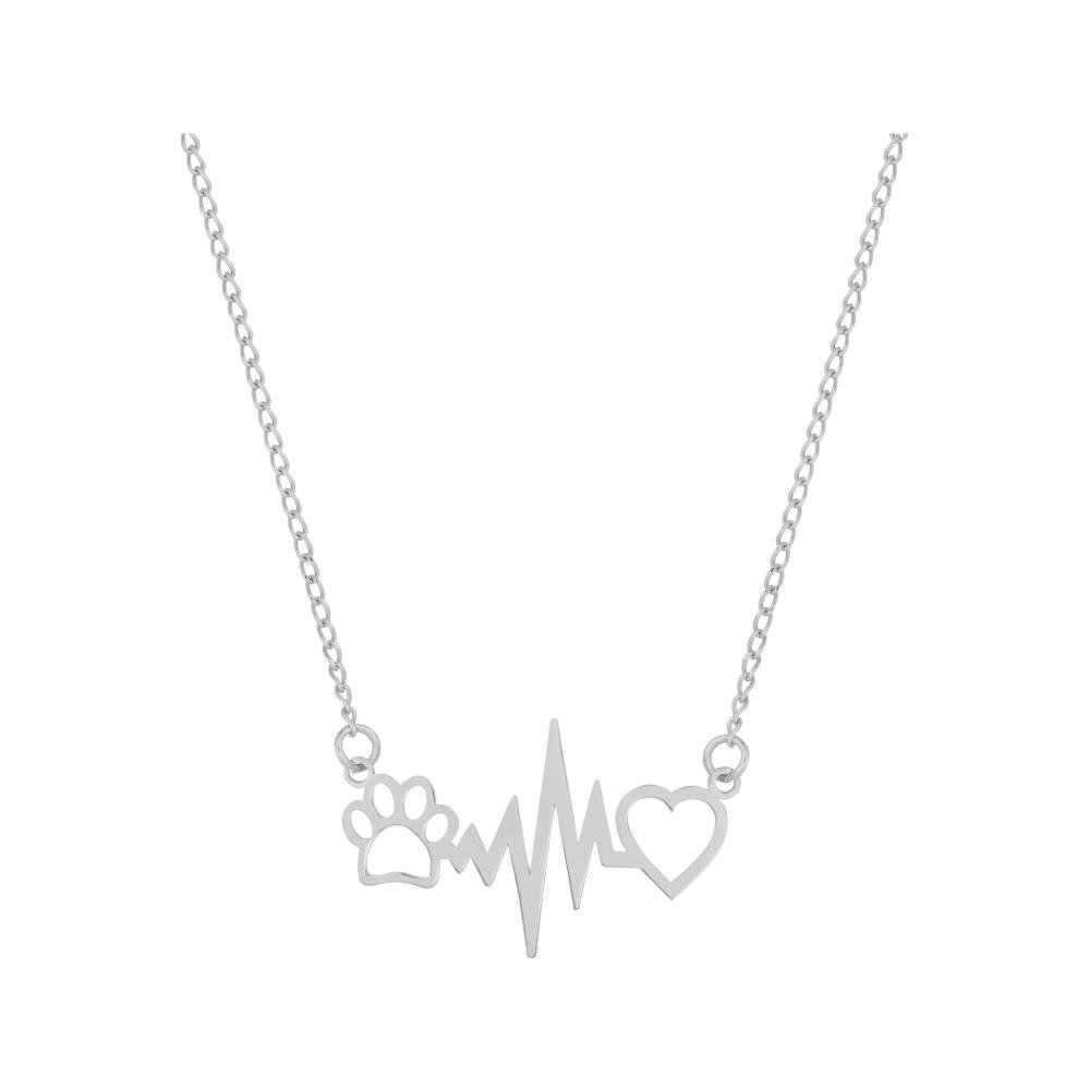 Colar Aço Groumet Pata Batimento Coração 18x24mm 45cm Prata 1
