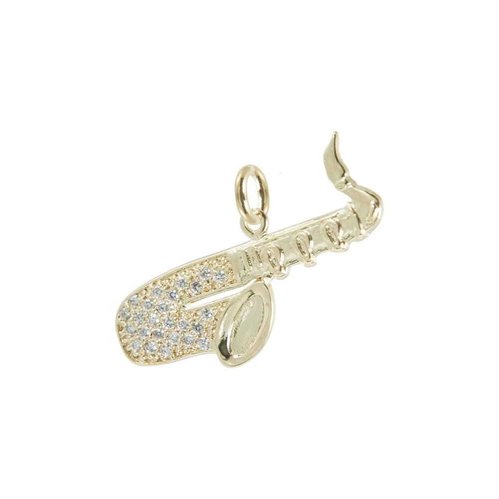 Colar Prata c/ Ouro 18K Veneziana com Saxofone 25x14mm 45cm Dourado 2