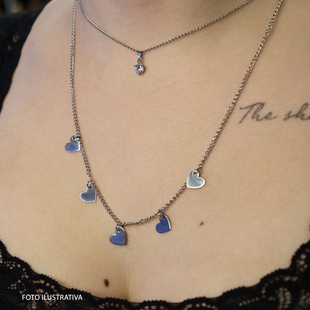 Colar Aço GLAM Groumet com 5 Corações Lisos 0.9 x0.8mm 45cm Prata 3