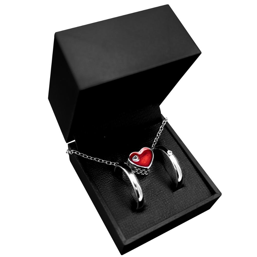 Par De Aliança Prata 3mm De Namoro + COLAR  red Heart Prata 3