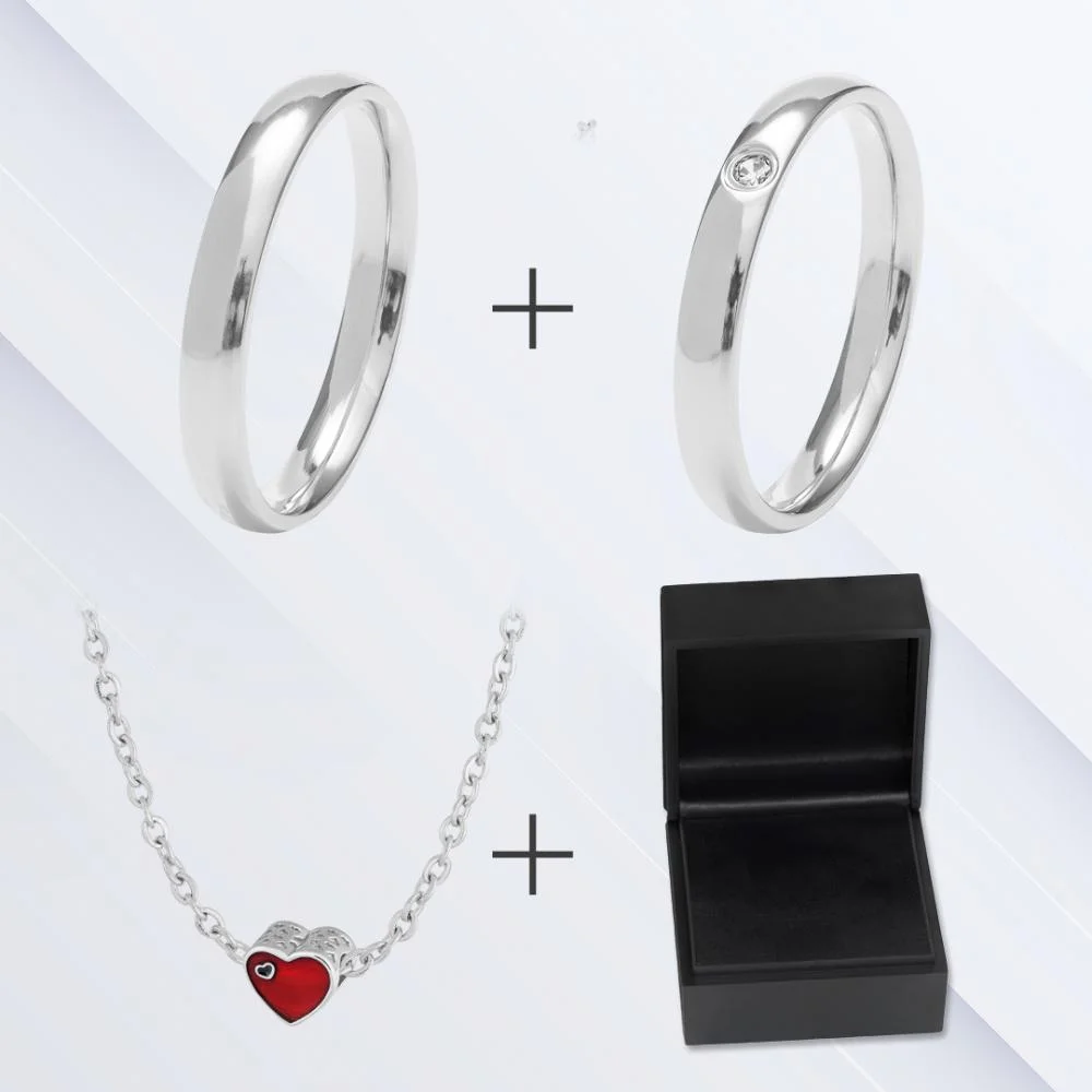 Par De Aliança Prata 3mm De Namoro + COLAR  red Heart Prata 4