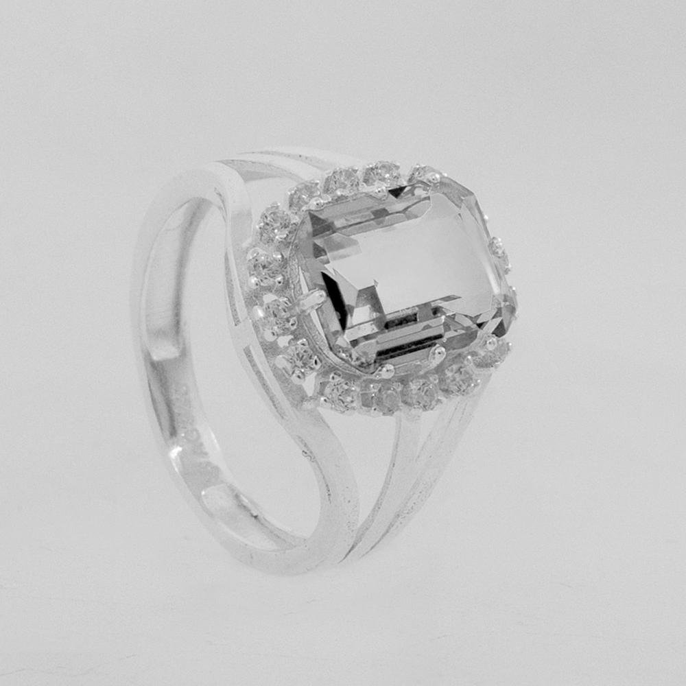 Anel de Prata Coleção Queens Cristal 8x10 e Zircônias Brancas Prata 1