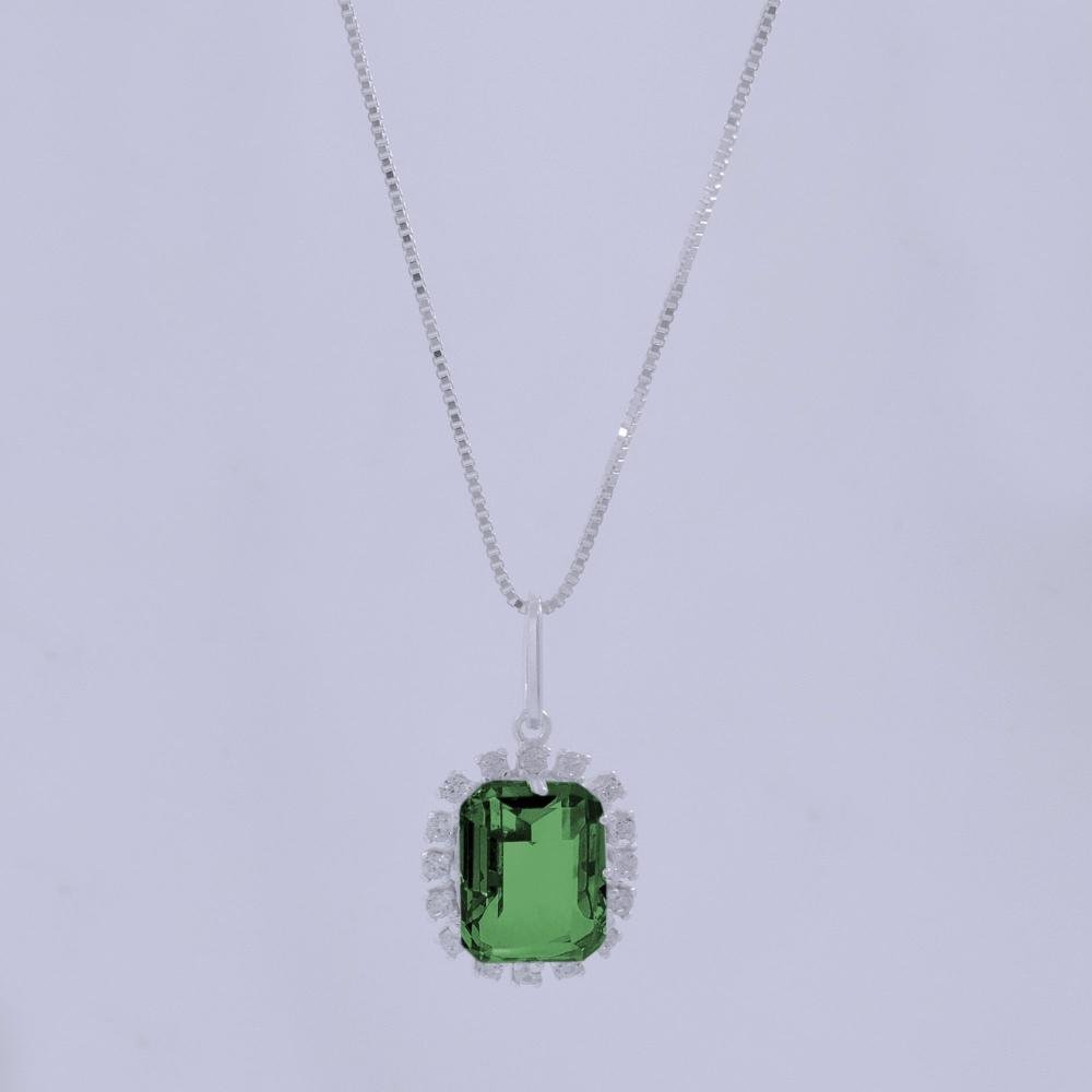 Colar de Prata Coleção Queens Cristal Esmeralda 8x10 e Zircônias Brancas 45cm Prata 1