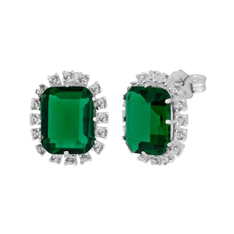 Brinco de Prata Coleção Queens Cristal Esmeralda 8x10 e Zir Prata 1