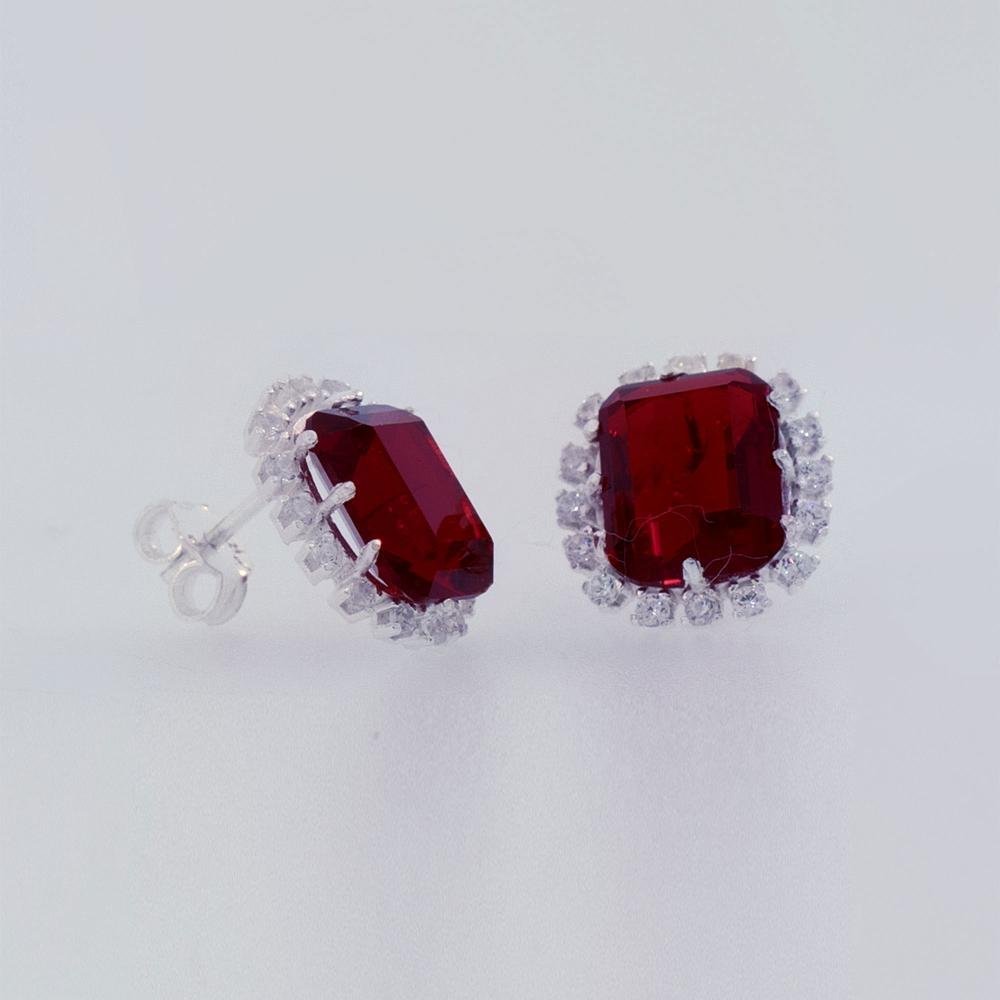 Brinco de Prata Coleção Queens Cristal Safira Rubi 8x10 e Z Prata 2