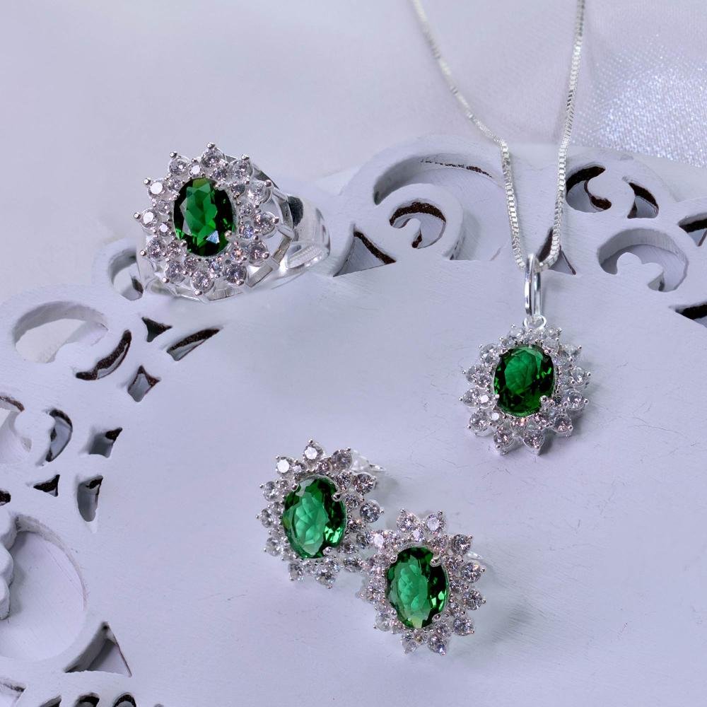 Brinco de Prata Coleção Queens Cristal Esmeralda 6x8 Prata 3