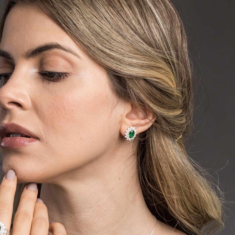 Brinco de Prata Coleção Queens Cristal Esmeralda 6x8 Prata 5