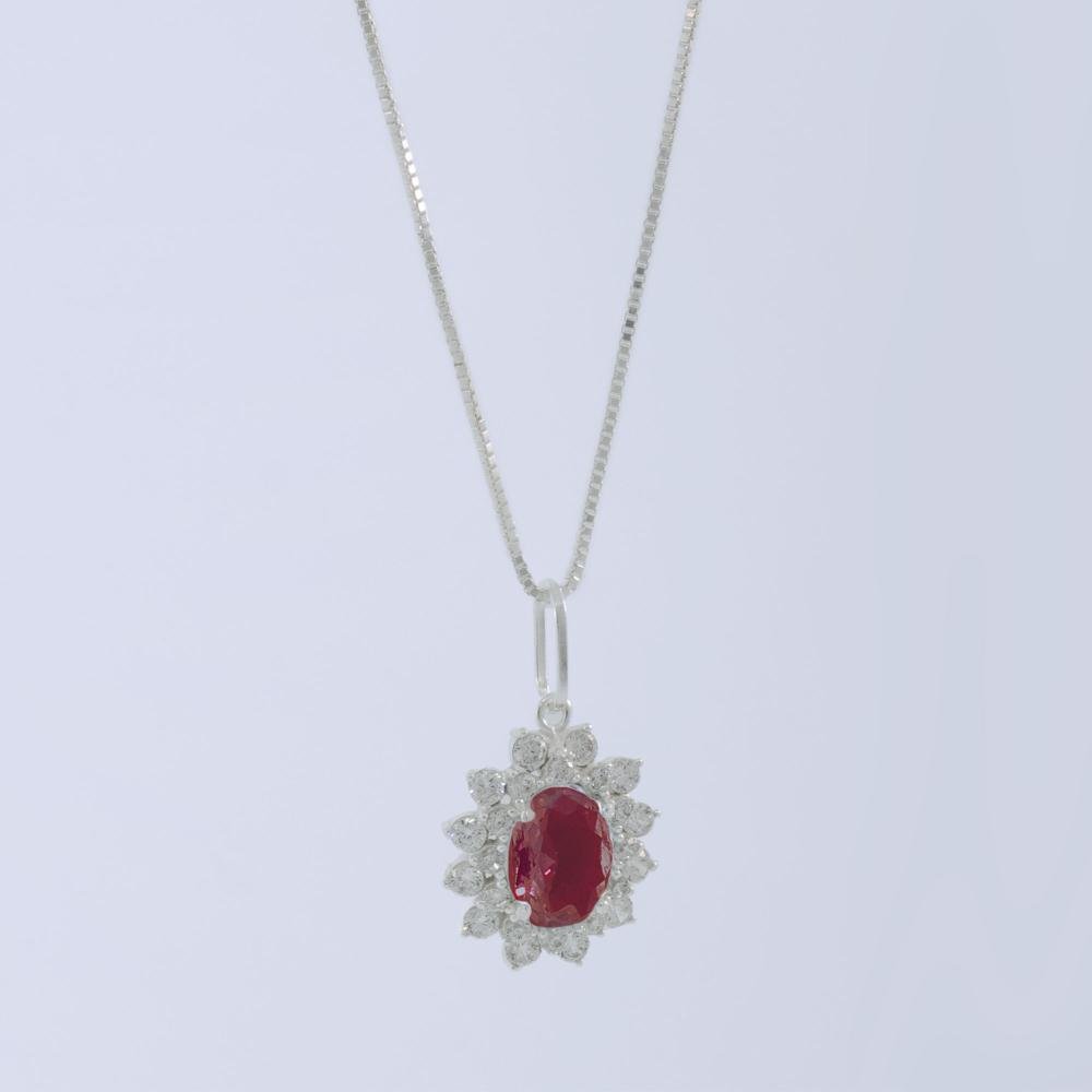Colar de Prata Queens Cristal Rubi 6x8 e zircônias 45cm Prata 1