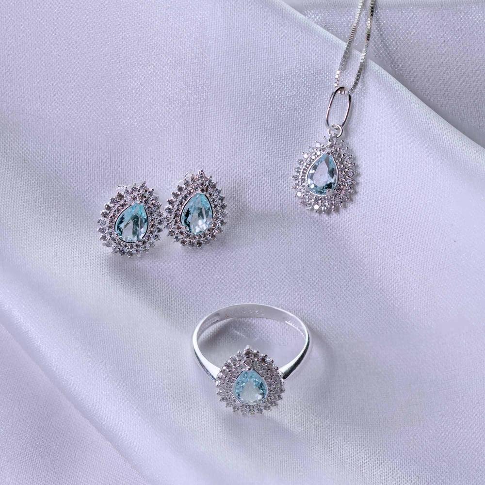 Brinco de Prata Coleção Queens Cristal Topázio Sky 5x7 e Zi Prata 3
