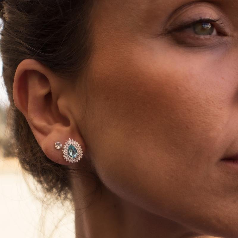 Brinco de Prata Coleção Queens Cristal Topázio Sky 5x7 e Zi Prata 4