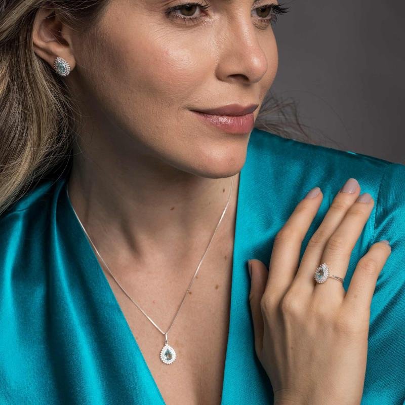 Brinco de Prata Coleção Queens Cristal Topázio Sky 5x7 e Zi Prata 6