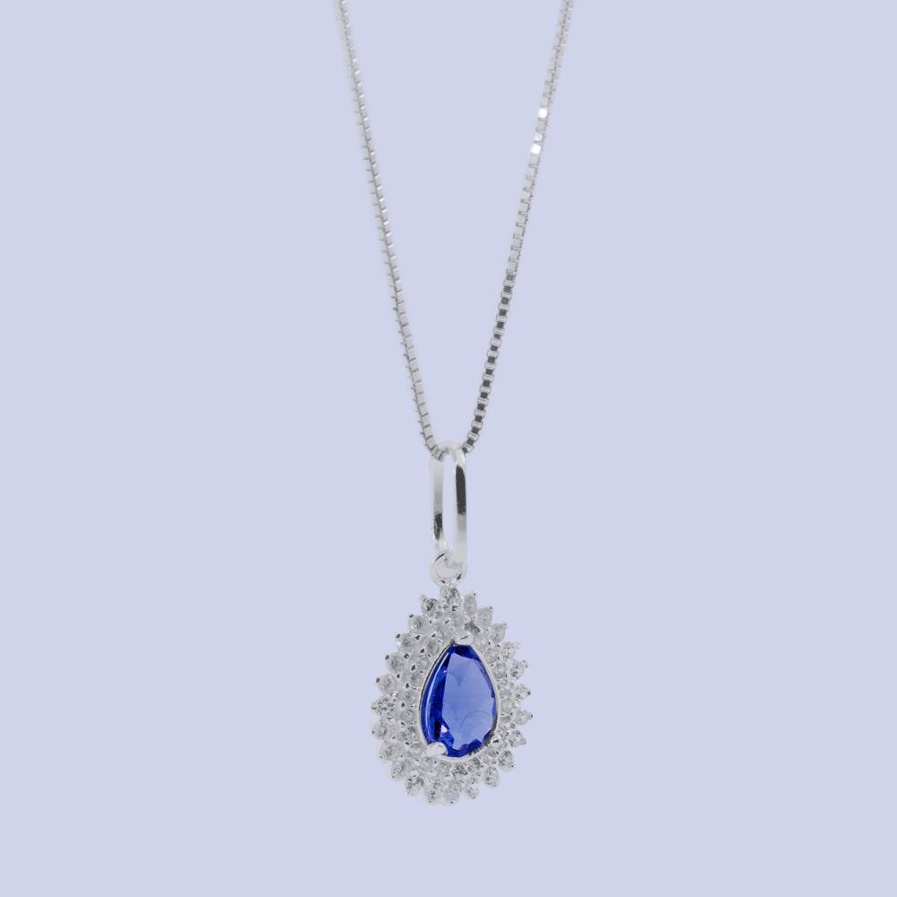 Colar de Prata Coleção Queens Cristal Tanzanita 5x7 e Zircônias Brancas 45cm Prata 1