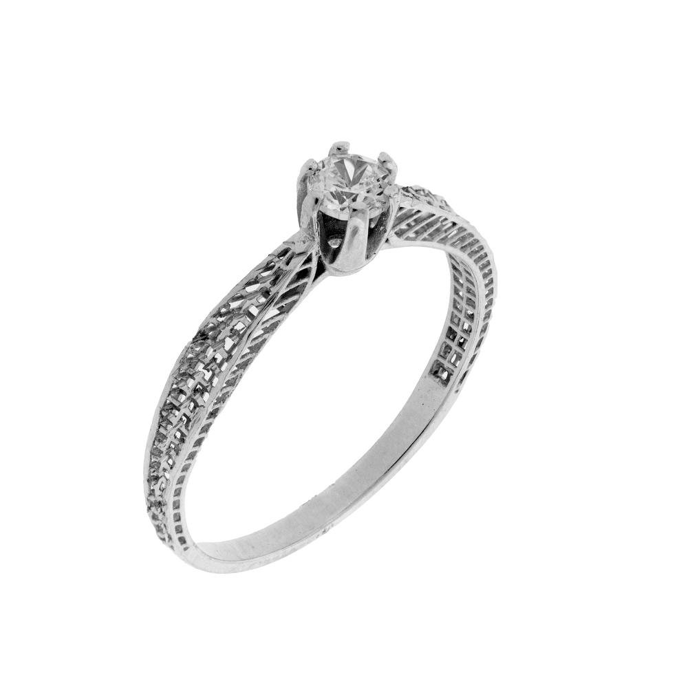 Anel de Prata Solitário Filigrana com Zircônia Branca 4mm Prata 1