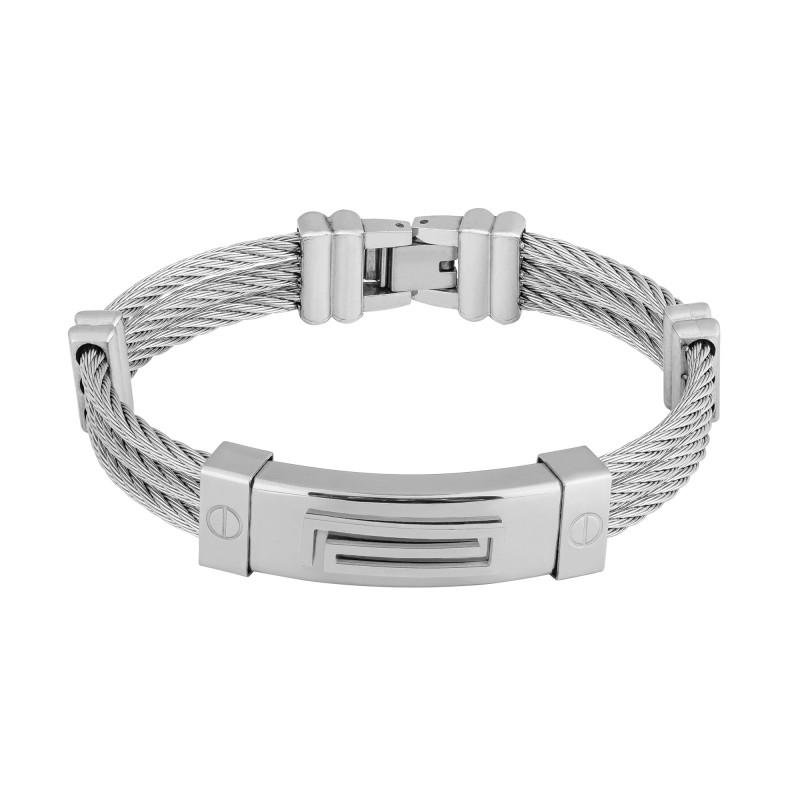 Bracelete de Aço Cabo Náutico Grego 12mm 21cm Prata 2