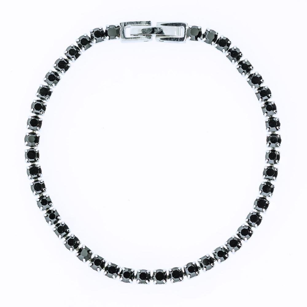 Pulseira de Aço Riviera com Zircônias Negras 16cm