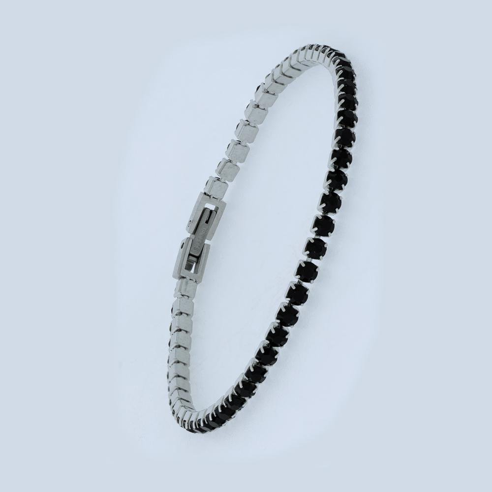 Pulseira de Aço Riviera com Zircônias Negras 16cm Preto 2