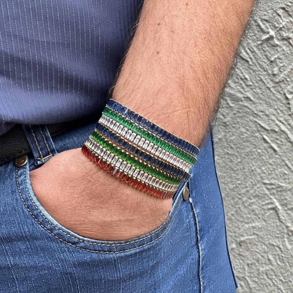 Pulseira de Aço Riviera Rubi Zircônia Baguete 20cm IPG Dourado 11