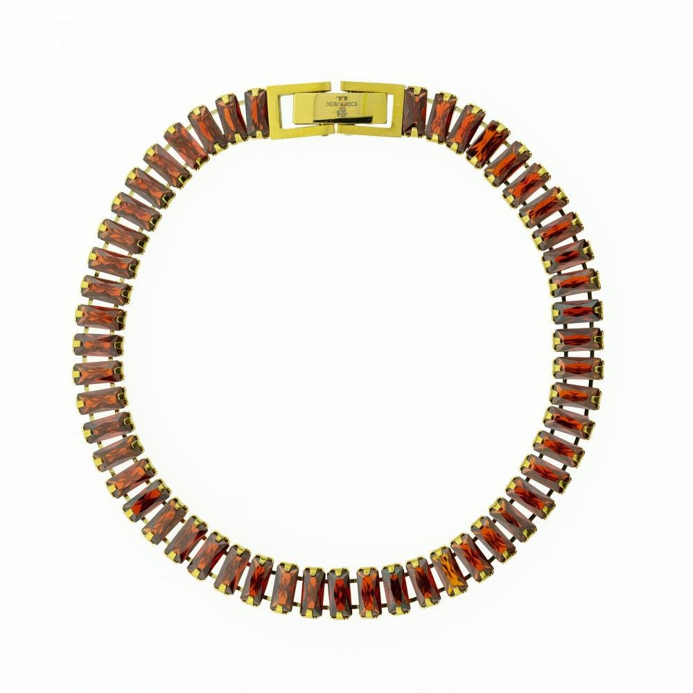 Pulseira de Aço Riviera Rubi Zircônia Baguete 20cm IPG Dourado 5