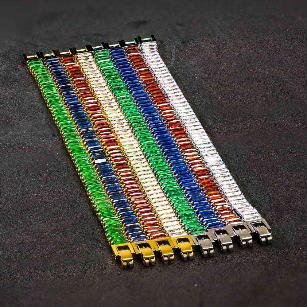 Pulseira de Aço Riviera Rubi Zircônia Baguete 20cm IPG Dourado 9