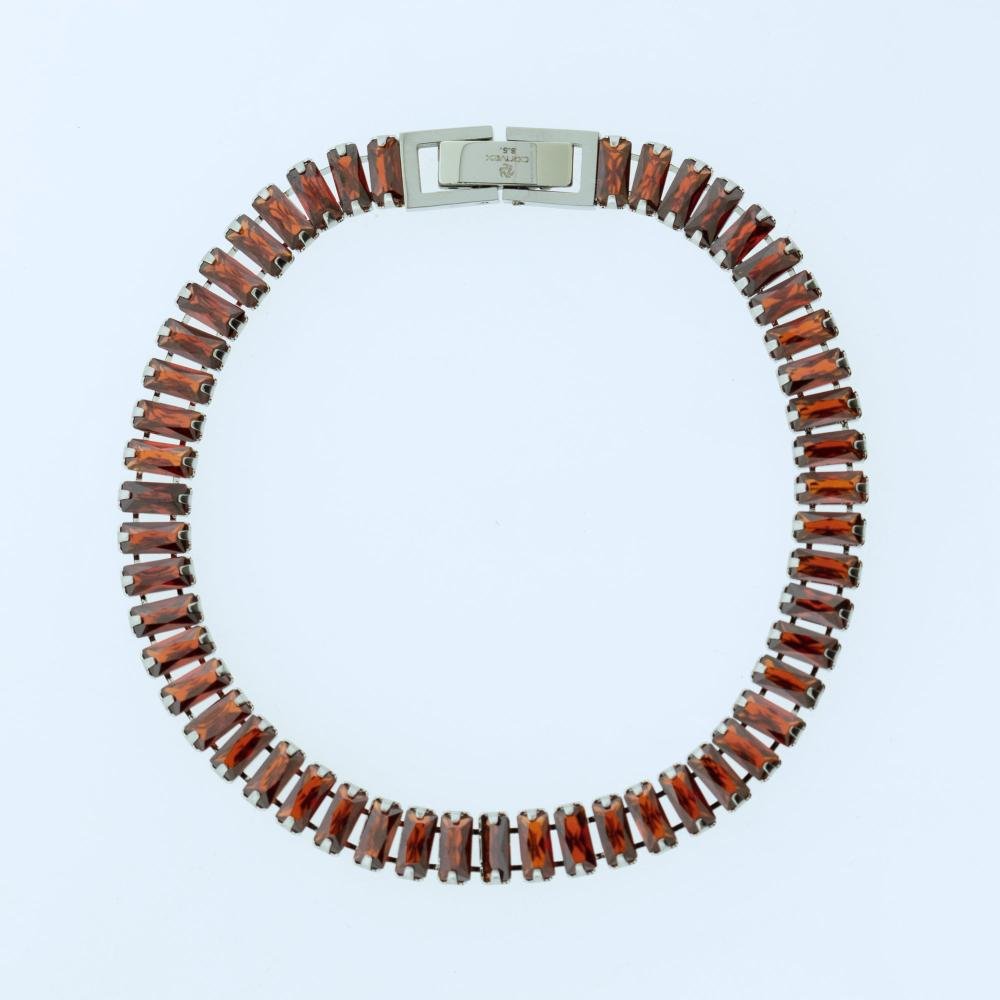 Pulseira de Aço Riviera Rubi Zircônia Baguete 20cm Prata 2