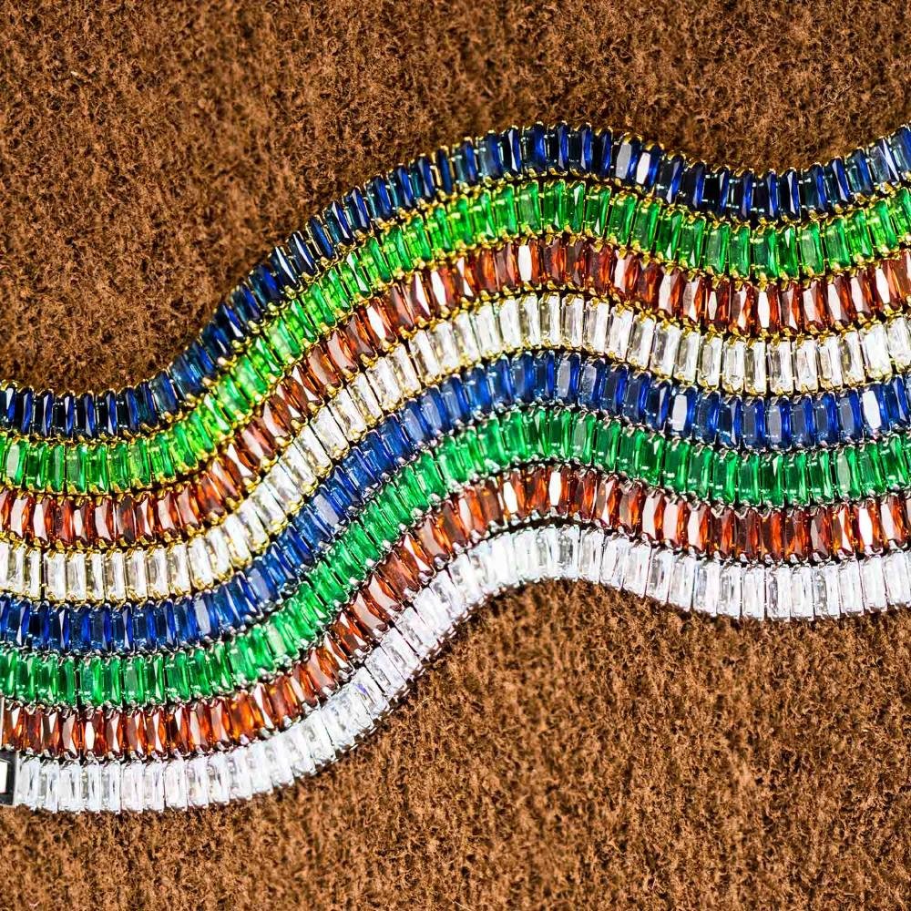 Pulseira de Aço Riviera Rubi Zircônia Baguete 20cm Prata 4