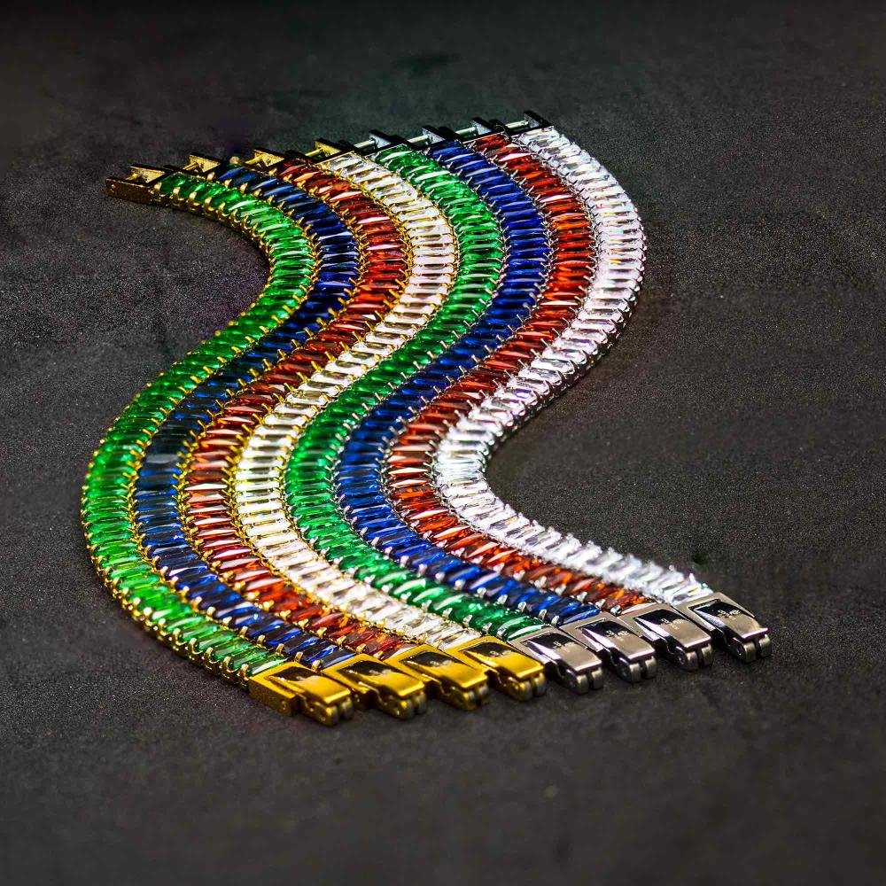 Pulseira de Aço Riviera Rubi Zircônia Baguete 20cm Prata 6