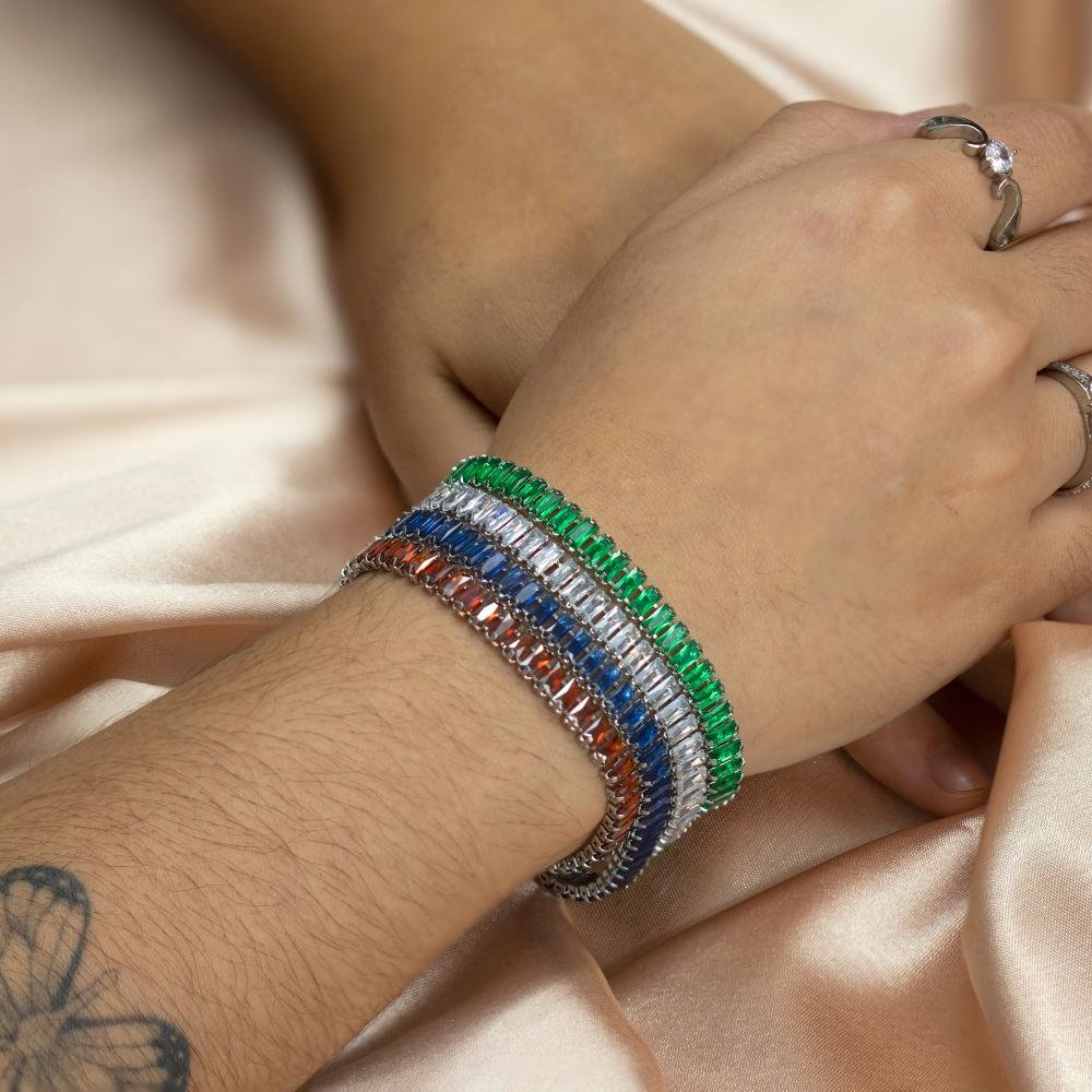 Pulseira de Aço Riviera Rubi Zircônia Baguete 20cm Prata 7