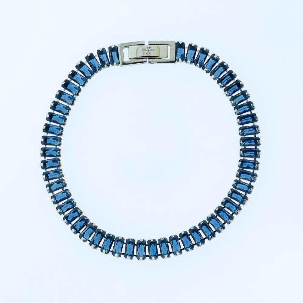 Pulseira de Aço Riviera Safira Zircônia Baguete 20cm Azul 2