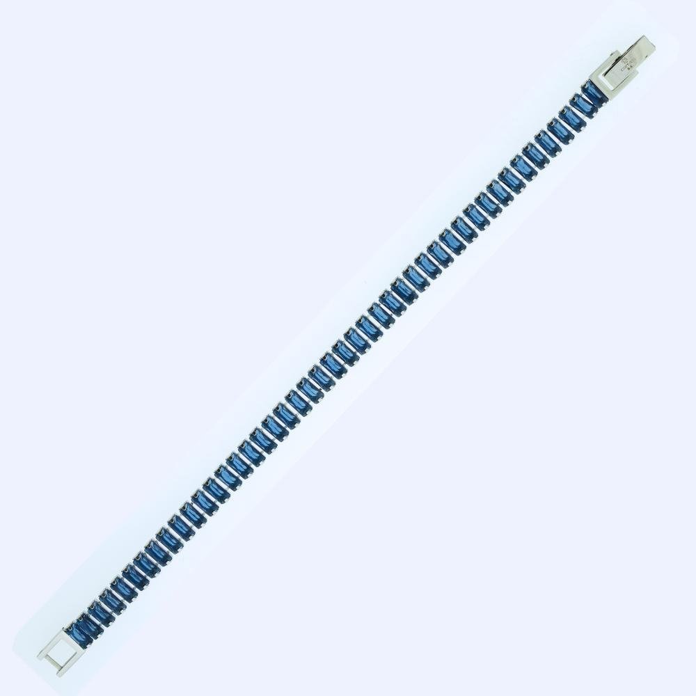 Pulseira de Aço Riviera Safira Zircônia Baguete 20cm Azul 3