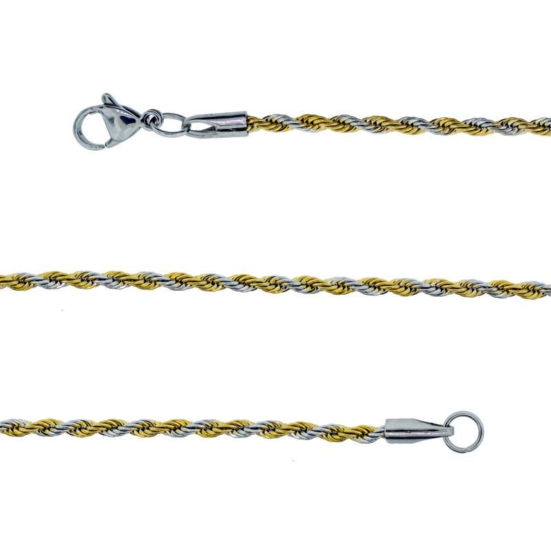 Tornozeleira de Aço Corda Bicolor Prateada e Dourada IPG 23 Dourado 1