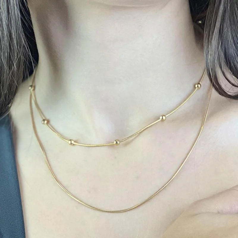 Colar de Aço Rabo de Rato Bolinha Dourado IPG 45cm Dourado 3