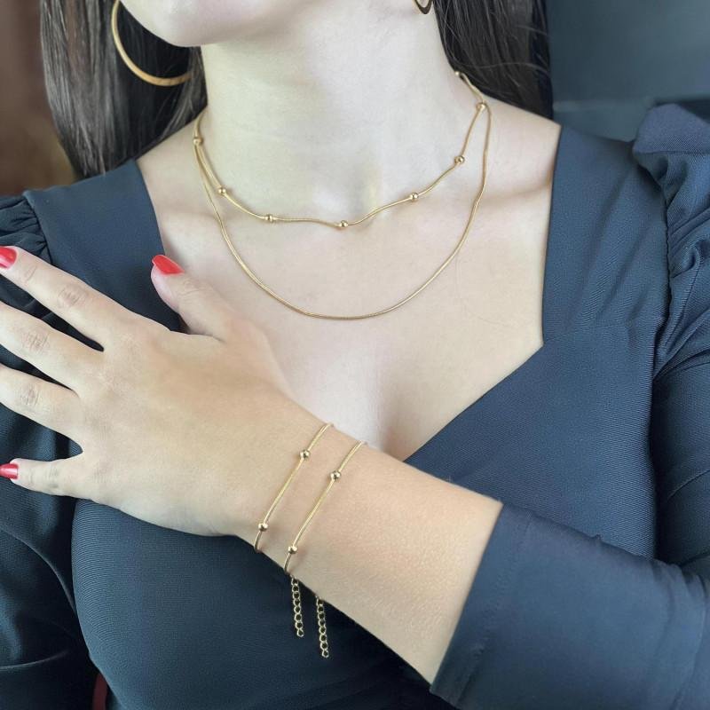 Colar de Aço Rabo de Rato Bolinha Dourado IPG 45cm Dourado 4