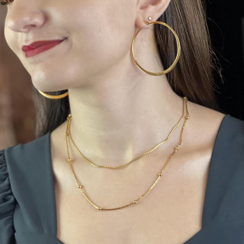 Colar de Aço Veneziana Bolinha Dourado IPG 45cm Dourado 3