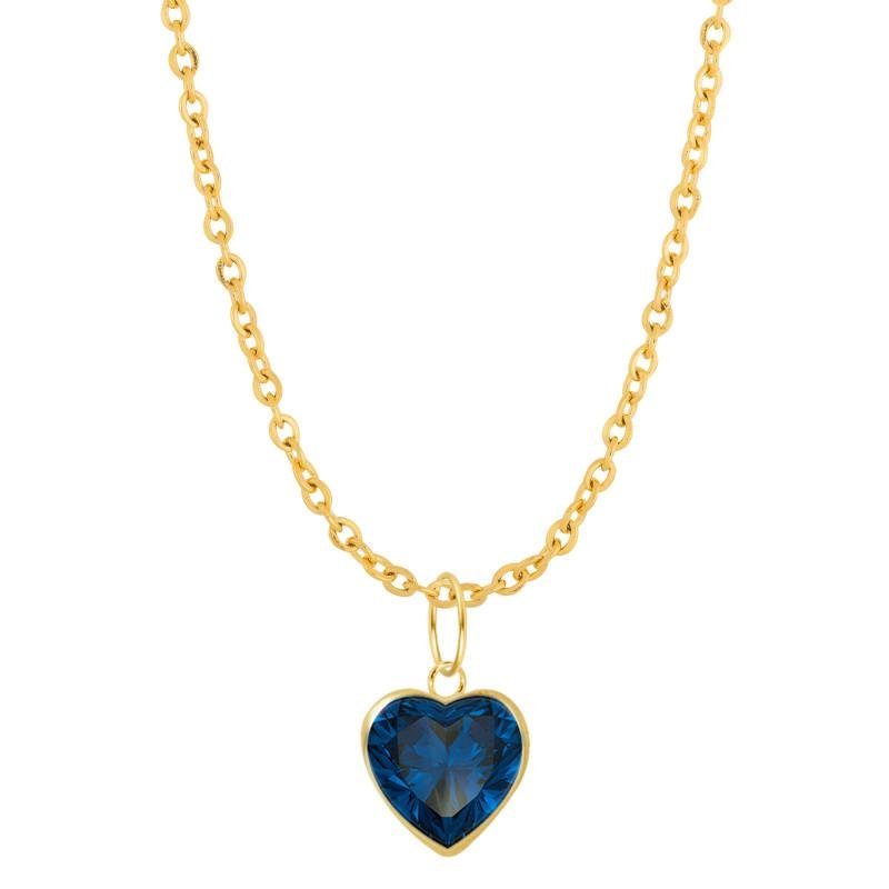 Colar Ponto de Luz Coração com Zircônia Safira Ouro 10 Corrente Aço IPG 45cm Dourado 1