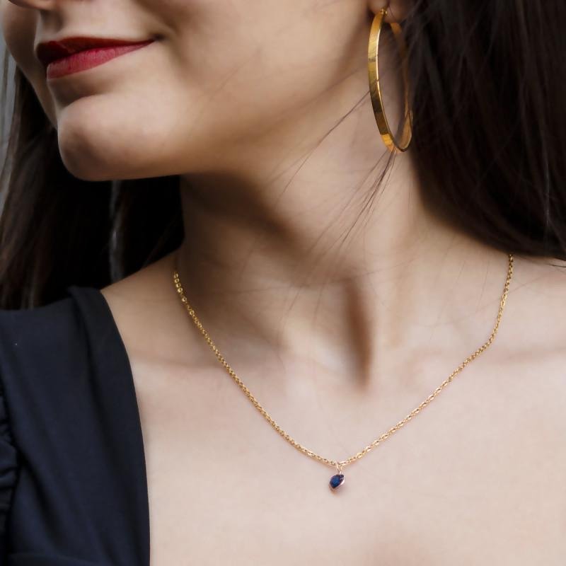 Colar Ponto de Luz Coração com Zircônia Safira Ouro 10 Corrente Aço IPG 45cm Dourado 2