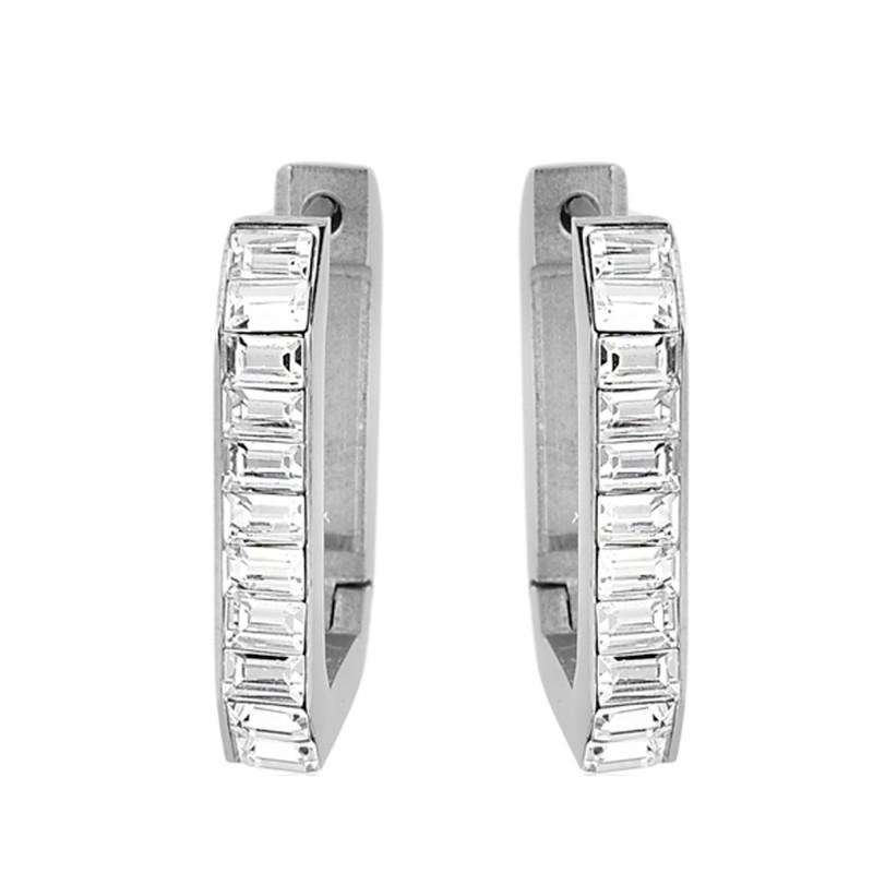 Brinco de Aço Argola Conexão com Pedra Cristal