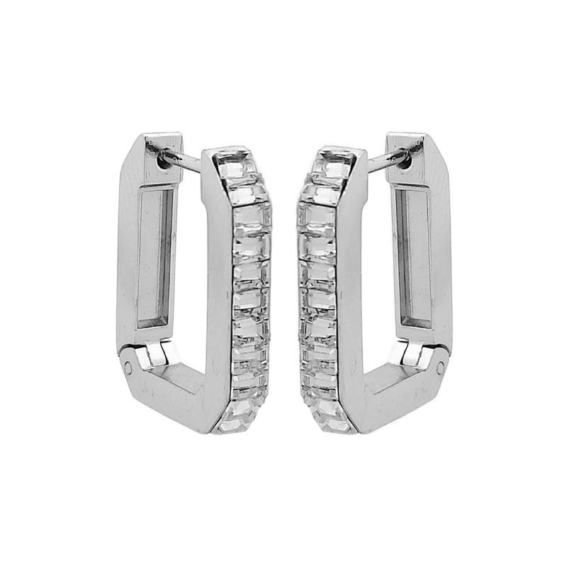 Brinco de Aço Argola Conexão com Pedra Cristal Prata 4
