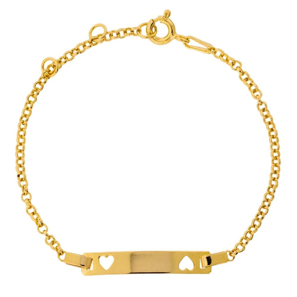 Pulseira de Prata Infantil Coração Duplo Revestido com Ouro 18k