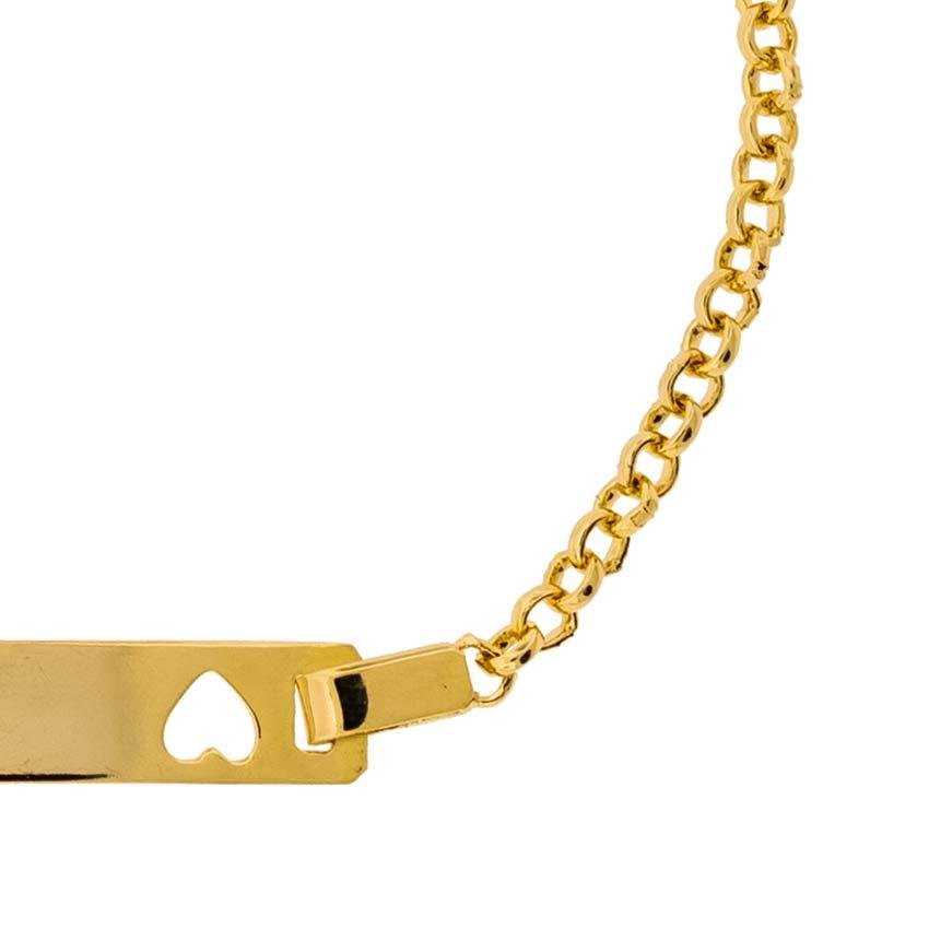Pulseira de Prata Infantil Coração Duplo Revestido com Ouro 18k Dourado 2