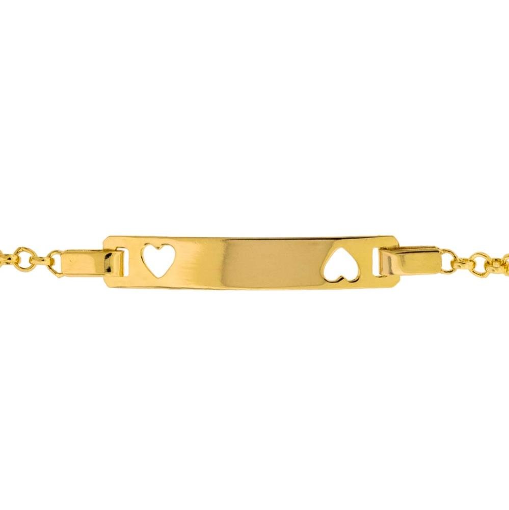Pulseira de Prata Infantil Coração Duplo Revestido com Ouro 18k Dourado 4