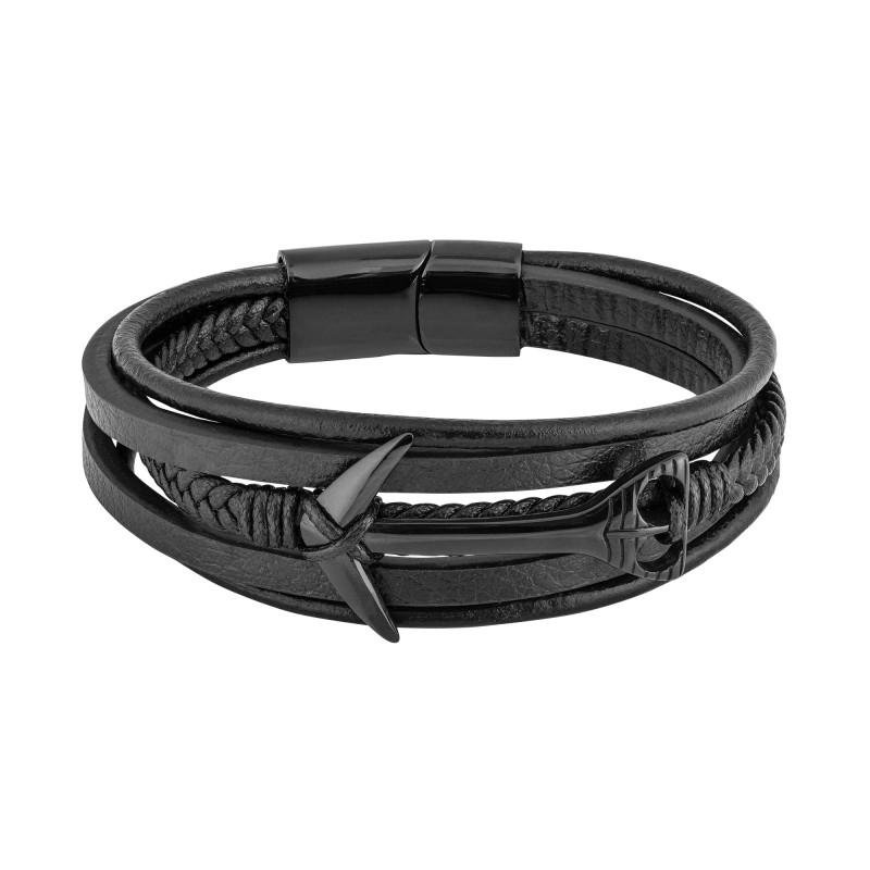 Pulseira de Aço Anchor Couro IPB 25mm 21cm Preto 2
