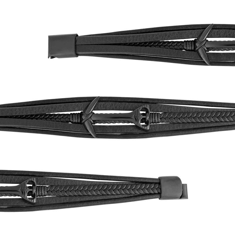 Pulseira de Aço Anchor Couro IPB 25mm 21cm Preto 3