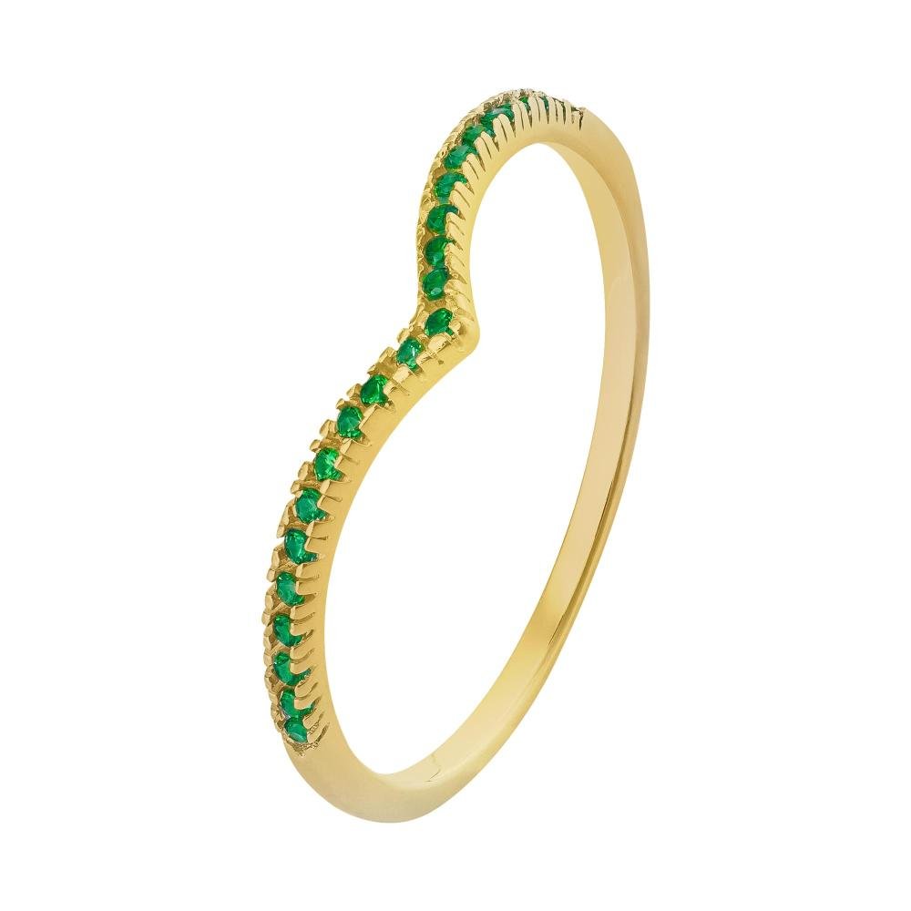 Anel de Prata Lari Revestido com Ouro 18k com Zircônias Verdes Dourado 2